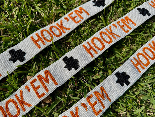 Texas Longhorn Hook'EM Beaded Purse Strap, Handcrafted, Graduation, Game Day Accessory, Back to School, Tailgating, Stadium Approved, Gift