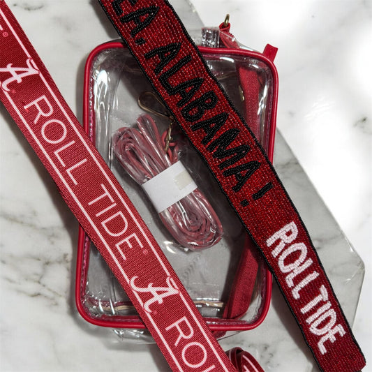 Alabama Roll Tide Gift Set | Licensed Canvas Strap, Beaded Purse Strap and Crimson Stadium-Approved Bag | Perfect for Bama Students & Alumni