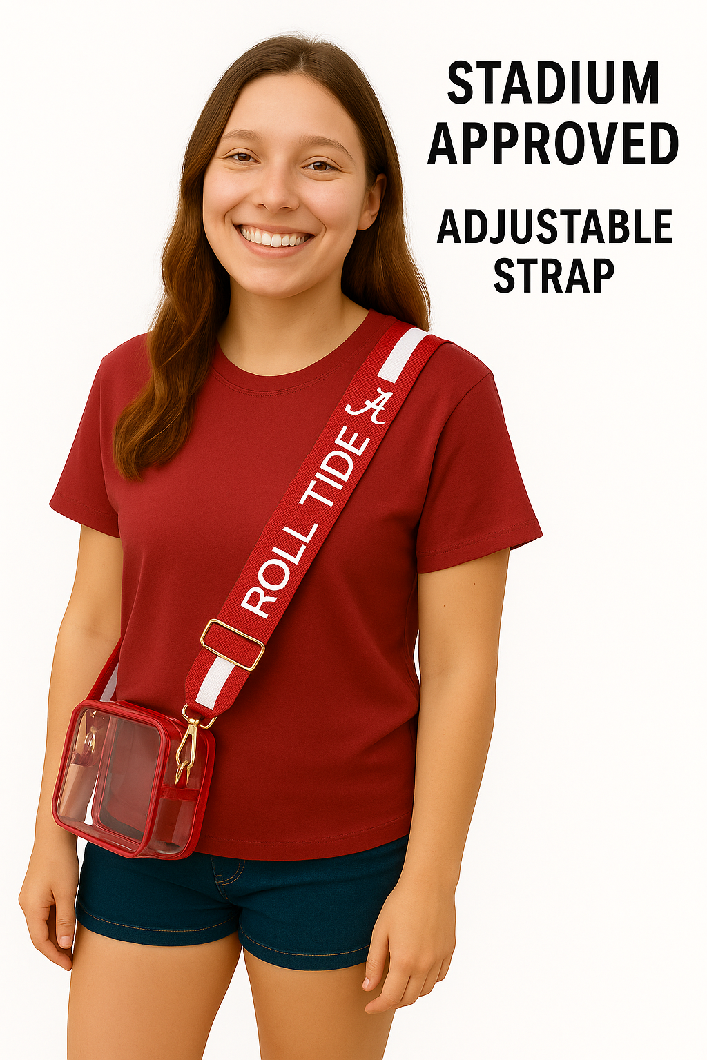Crimson Tide purse strap on clear stadium bag