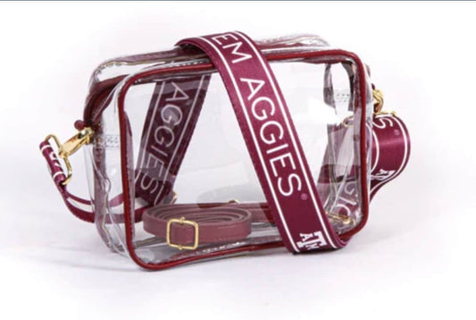 Texas A&M Clear Purse with Strap, GIG 'EM AGGIES - Licensed, Canvas, Tailgate, Stadium Approved, Crossbody, Christmas, Graduation, Gift