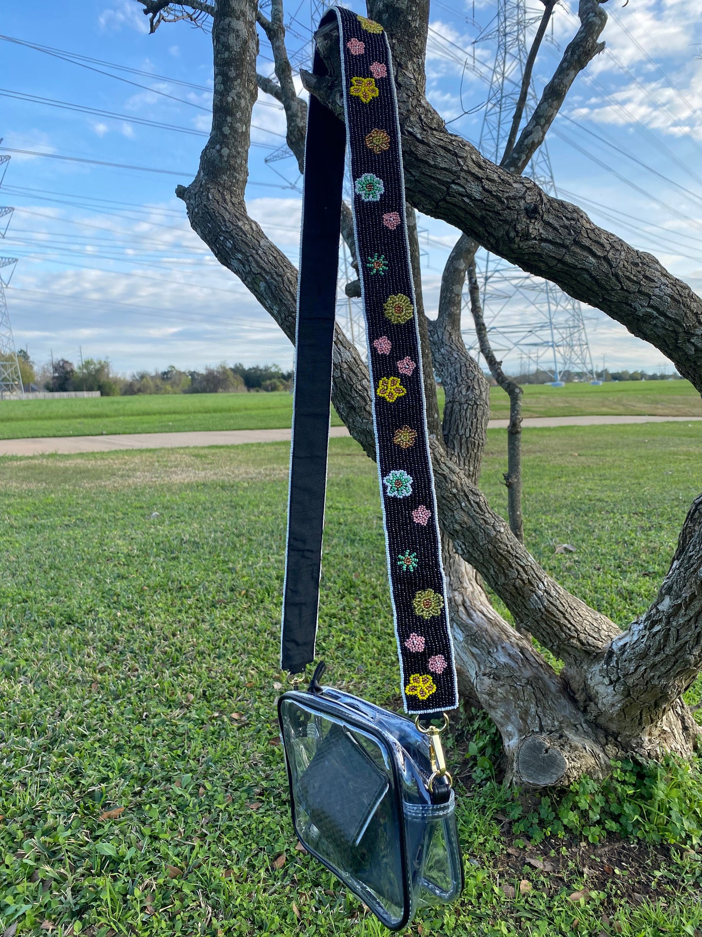 Beaded Strap for Clear Purse, Handmade, College bag, Stadium Purse, Crossbody, Heart Strap, Flower Strap, Graduation, Valentines