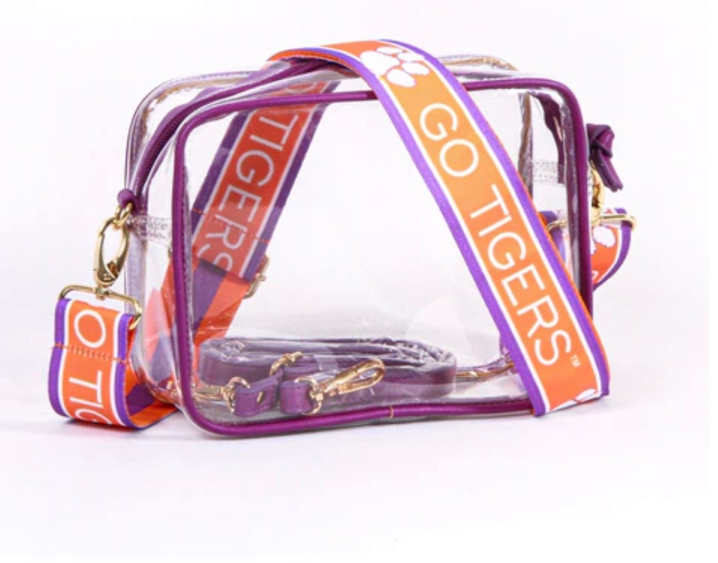 Clemson Clear Purse with Strap / GO TIGERS - Licensed, Canvas, Purse, Tailgate, Game Day, Stadium, Crossbody, Back to School, Graduation