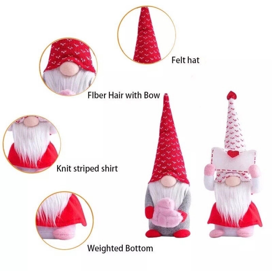 2pcs Valentines Gnome for Couple, Valentine Gnomes Decor, Christmas Decor, Gnome Plush Standing, Couple Gift, Christmas Gift, Fall Decor