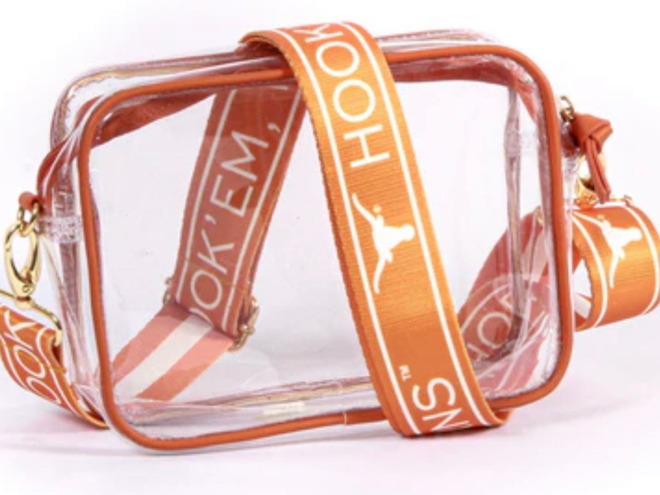 Texas Longhorn Clear Purse with Strap / HOOKEM-Licensed, Canvas, Game Day, Stadium, University, Crossbody, Graduation Gift, Back to School
