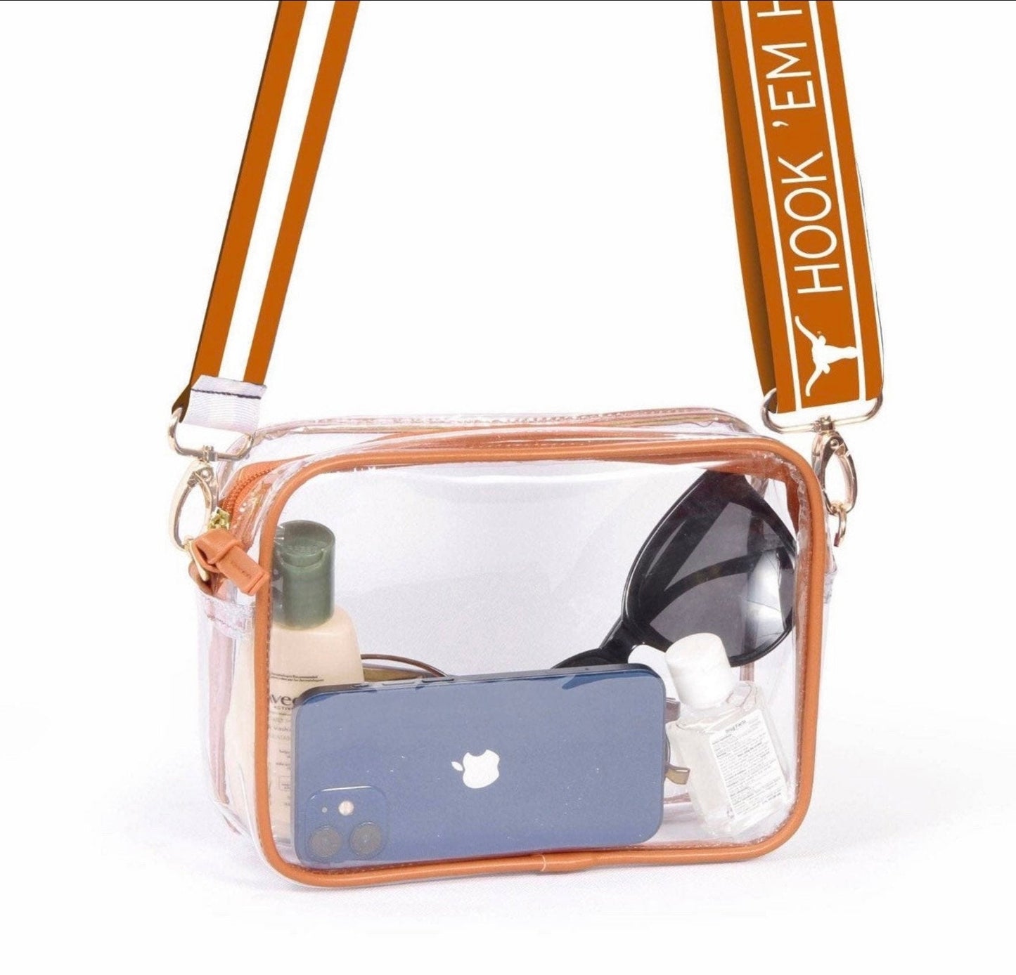 Texas Longhorn Clear Purse with Strap / HOOKEM-Licensed, Canvas, Game Day, Stadium, University, Crossbody, Graduation Gift, Back to School