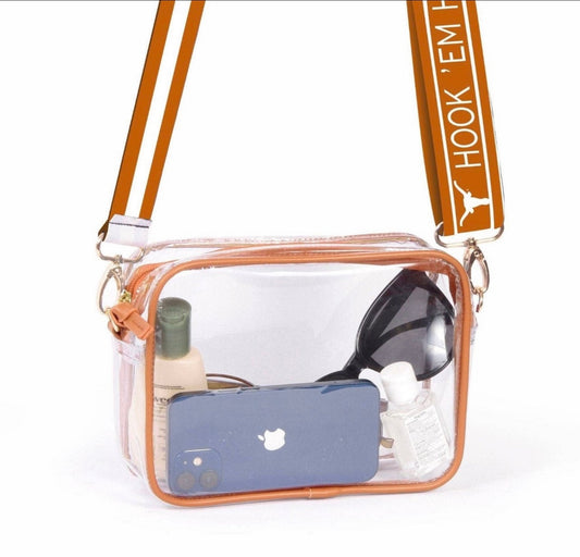 Texas Longhorn Clear Purse with Strap / HOOKEM-Licensed, Canvas, Game Day, Stadium, University, Crossbody, Graduation Gift, Back to School