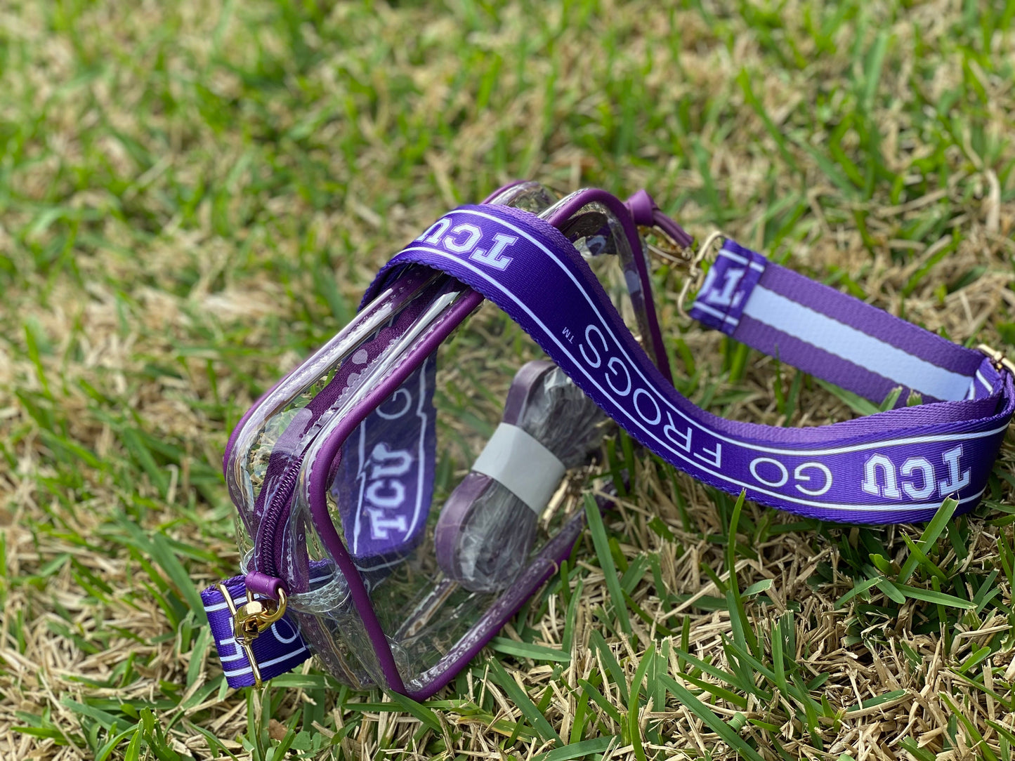 TCU Clear Purse with Strap, GO FROGS, Licensed, Canvas, Game Day, Stadium Approved, Crossbody, Graduation Gift, Back To School