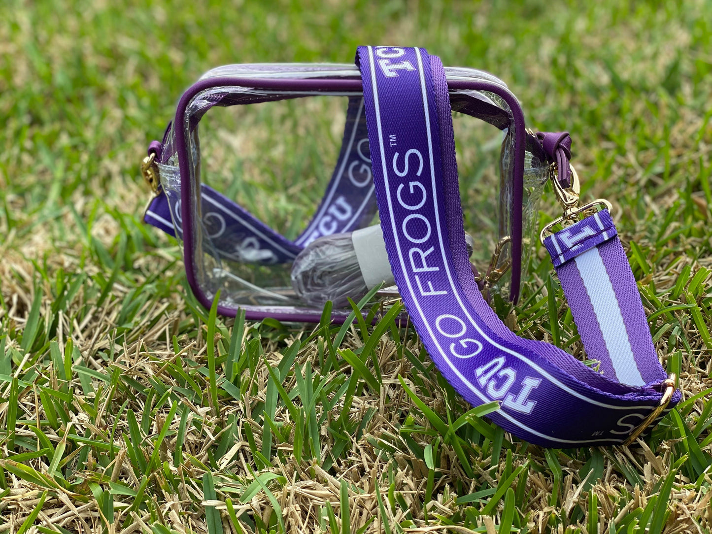 TCU Clear Purse with Strap, GO FROGS, Licensed, Canvas, Game Day, Stadium Approved, Crossbody, Graduation Gift, Back To School