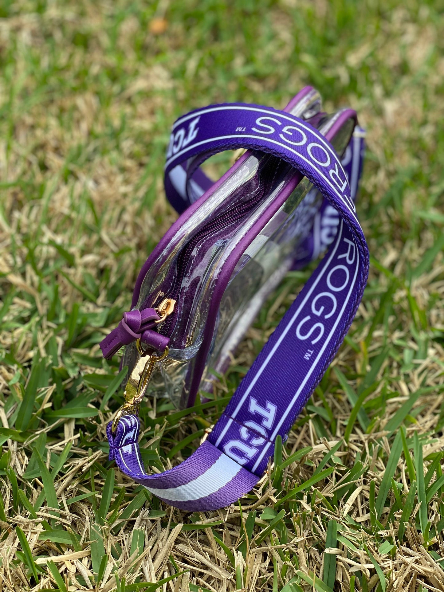 TCU Clear Purse with Strap, GO FROGS, Licensed, Canvas, Game Day, Stadium Approved, Crossbody, Graduation Gift, Back To School