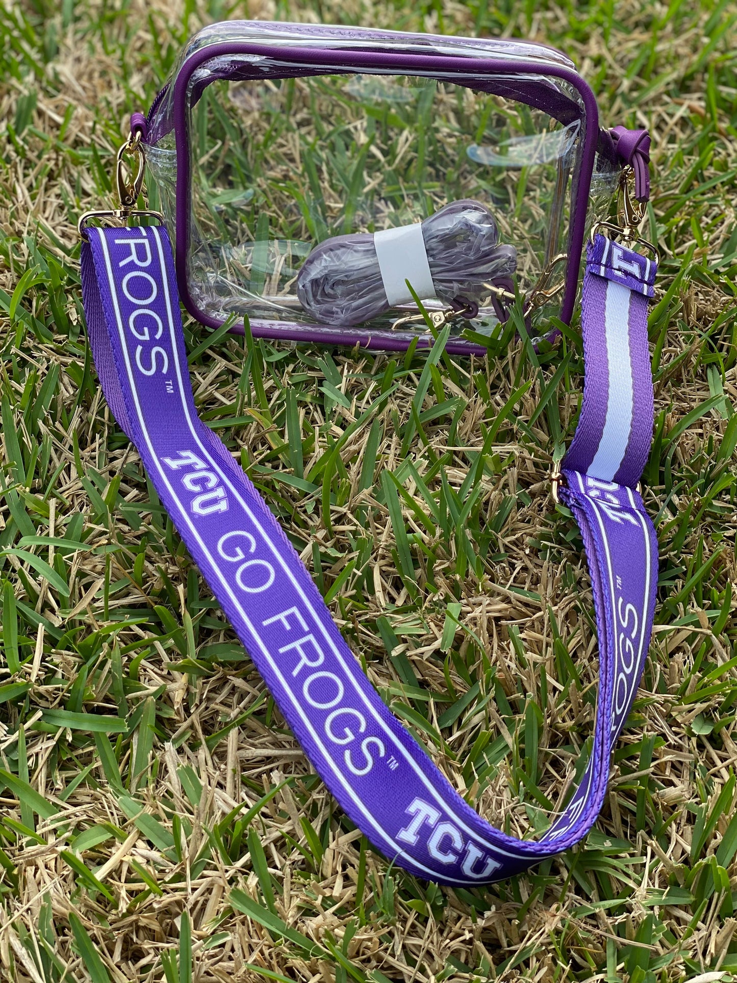TCU Clear Purse with Strap, GO FROGS, Licensed, Canvas, Game Day, Stadium Approved, Crossbody, Graduation Gift, Back To School