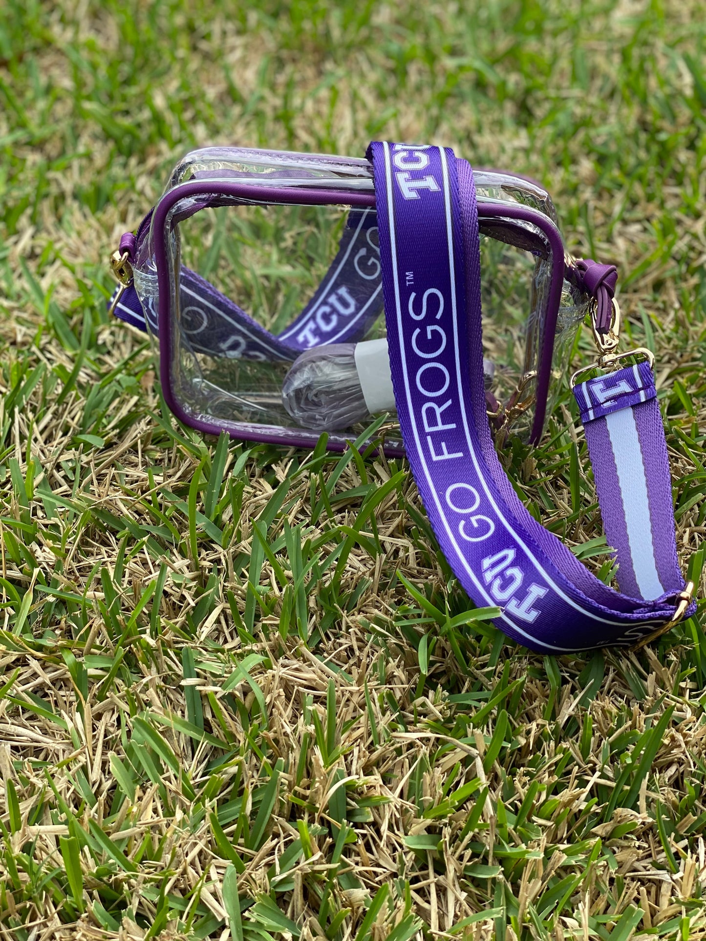 TCU Clear Purse with Strap, GO FROGS, Licensed, Canvas, Game Day, Stadium Approved, Crossbody, Graduation Gift, Back To School