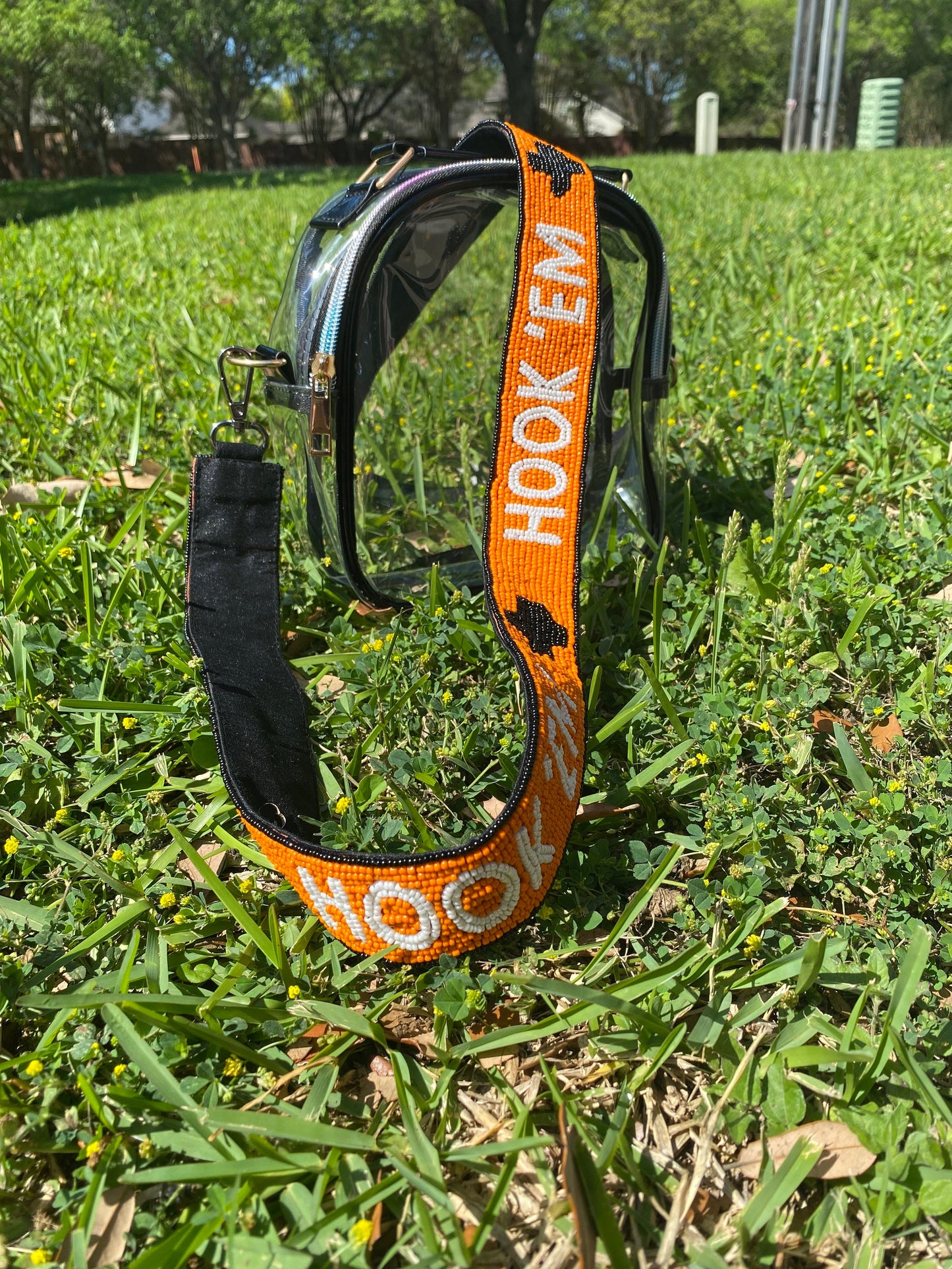 Texas Longhorn HOOKEM Clear Purse with Beaded Strap, Purse, Game Day, Stadium, University, Crossbody, Gift, Graduation, Back to School