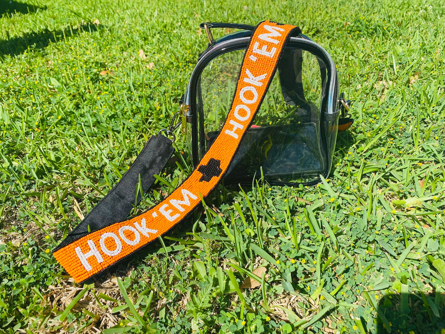 Texas Longhorn HOOKEM Clear Purse with Beaded Strap, Purse, Game Day, Stadium, University, Crossbody, Gift, Graduation, Back to School