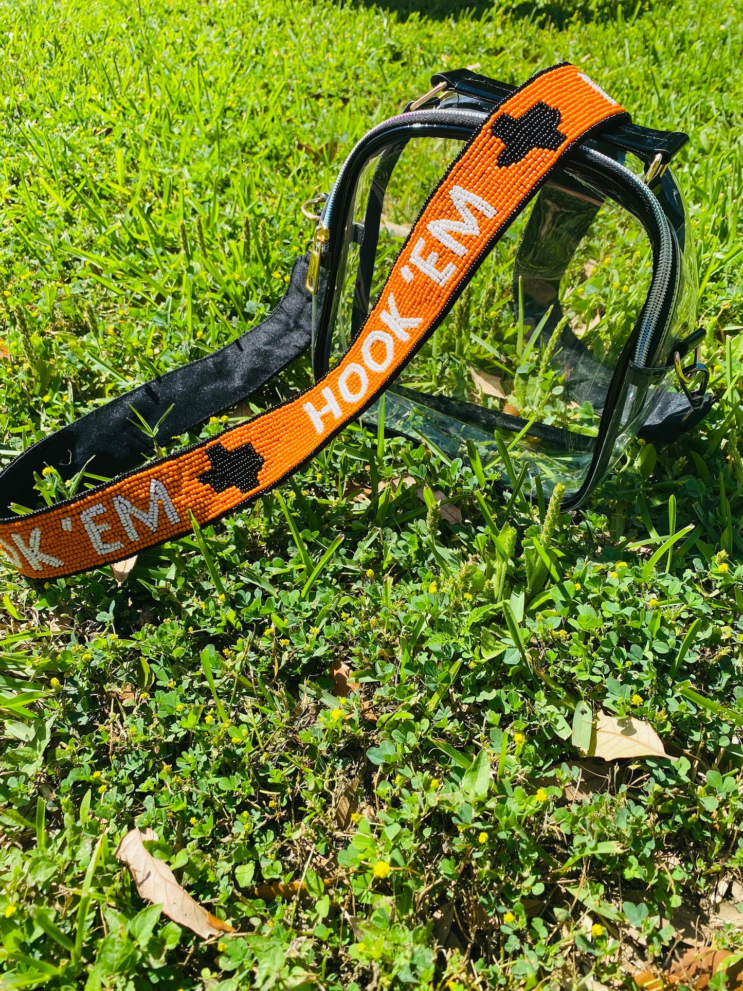 Texas Longhorn HOOKEM Clear Purse with Beaded Strap, Purse, Game Day, Stadium, University, Crossbody, Gift, Graduation, Back to School