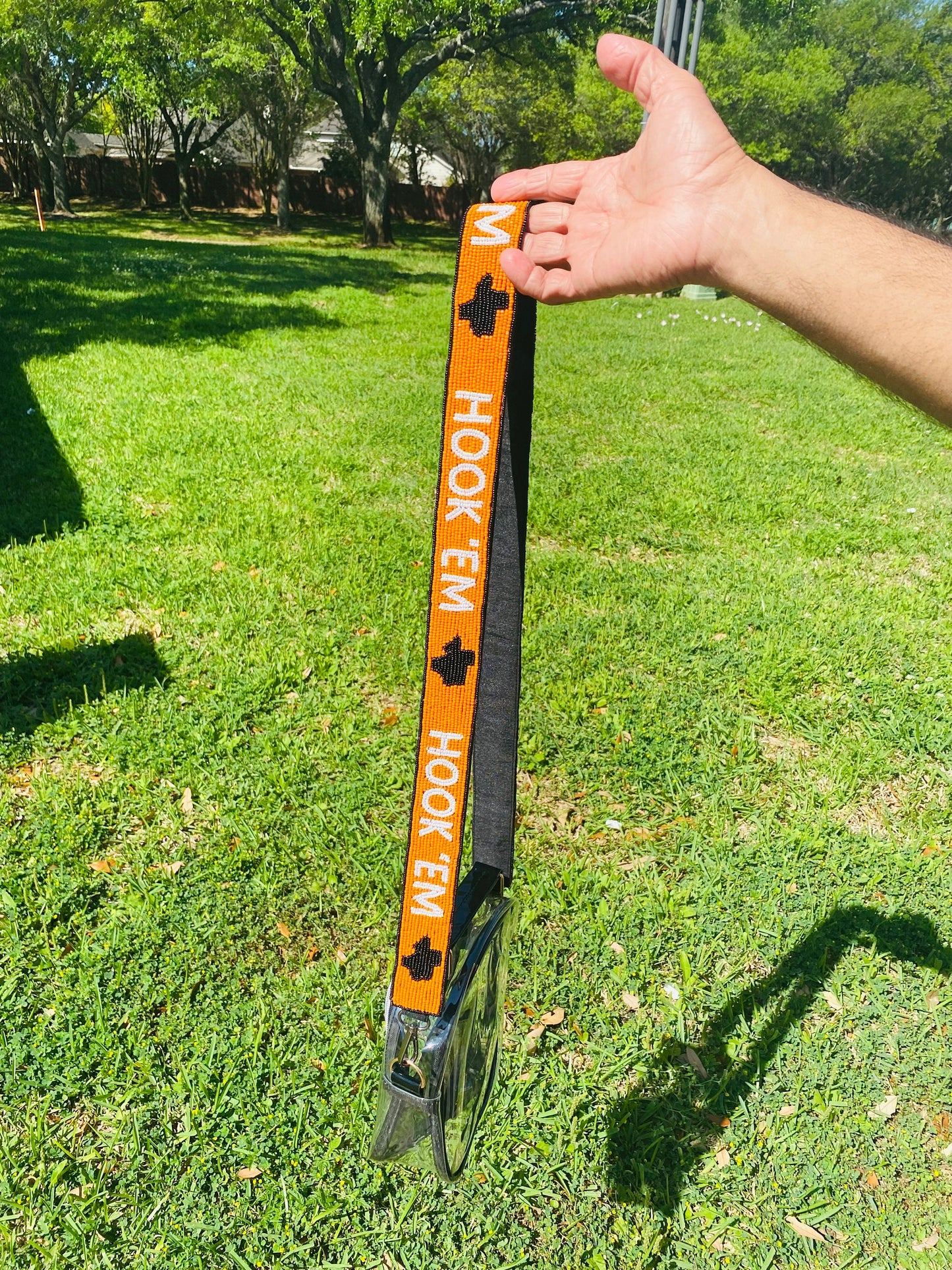 Texas Longhorn HOOKEM Clear Purse with Beaded Strap, Purse, Game Day, Stadium, University, Crossbody, Gift, Graduation, Back to School