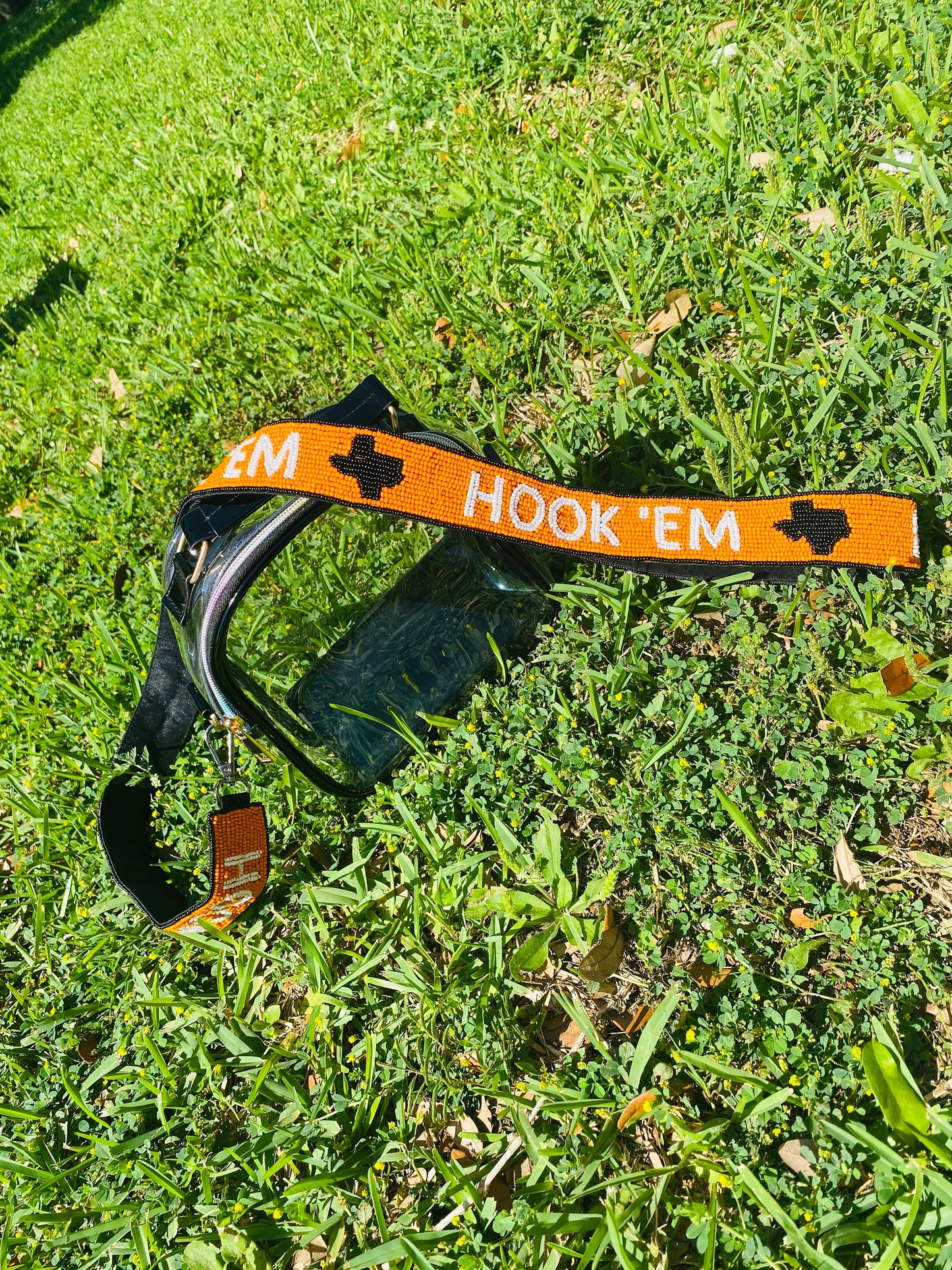 Texas Longhorn HOOKEM Clear Purse with Beaded Strap, Purse, Game Day, Stadium, University, Crossbody, Gift, Graduation, Back to School