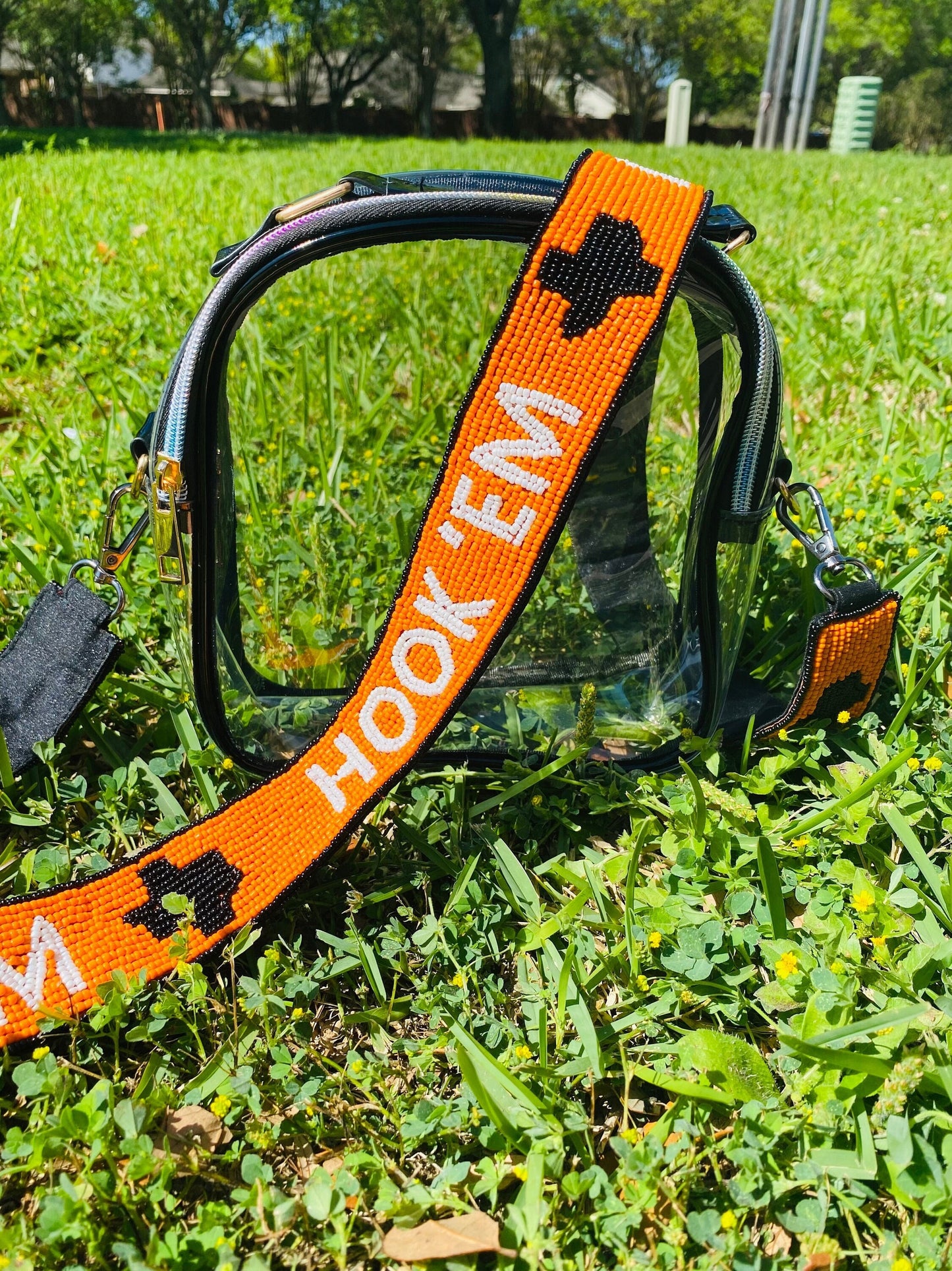 Texas Longhorn HOOKEM Clear Purse with Beaded Strap, Purse, Game Day, Stadium, University, Crossbody, Gift, Graduation, Back to School