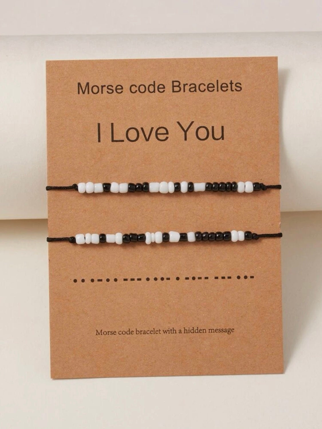 Morse Code Secret Hidden Message I Love You Friendship Couple Friend Family Card With 2 Adjustable Bracelet Gift, Graduation Gift