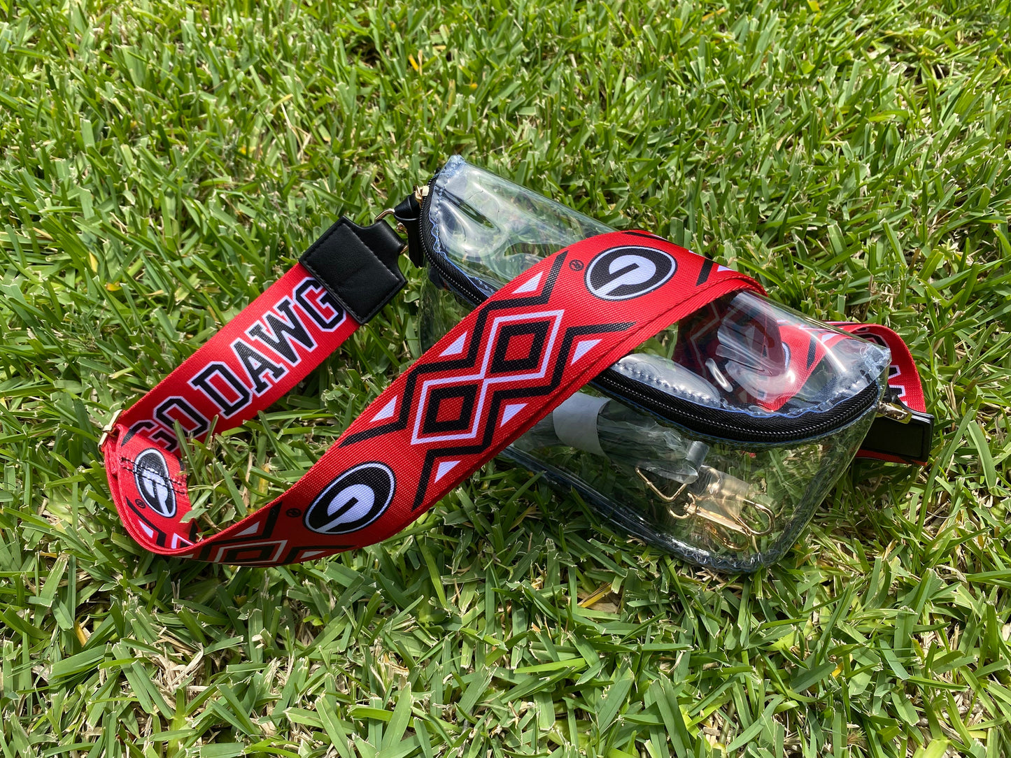 Georgia Bulldogs Clear Purse with Strap, GO DAWGS - Licensed, Canvas, Game Day, Stadium Approved, Crossbody, Graduation Gift, Back to School