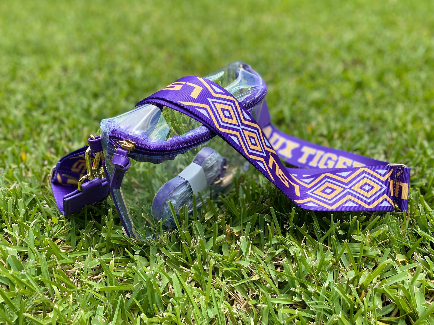 LSU Clear Purse with Strap GEAUX TIGERS - Licensed, Canvas, Purse, Game Day, Stadium Approved, Crossbody, Graduation Gift, Back To School