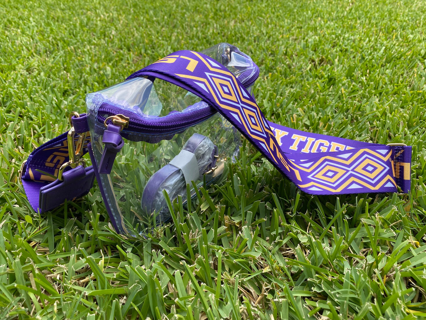 LSU Clear Purse with Strap GEAUX TIGERS - Licensed, Canvas, Purse, Game Day, Stadium Approved, Crossbody, Graduation Gift, Back To School