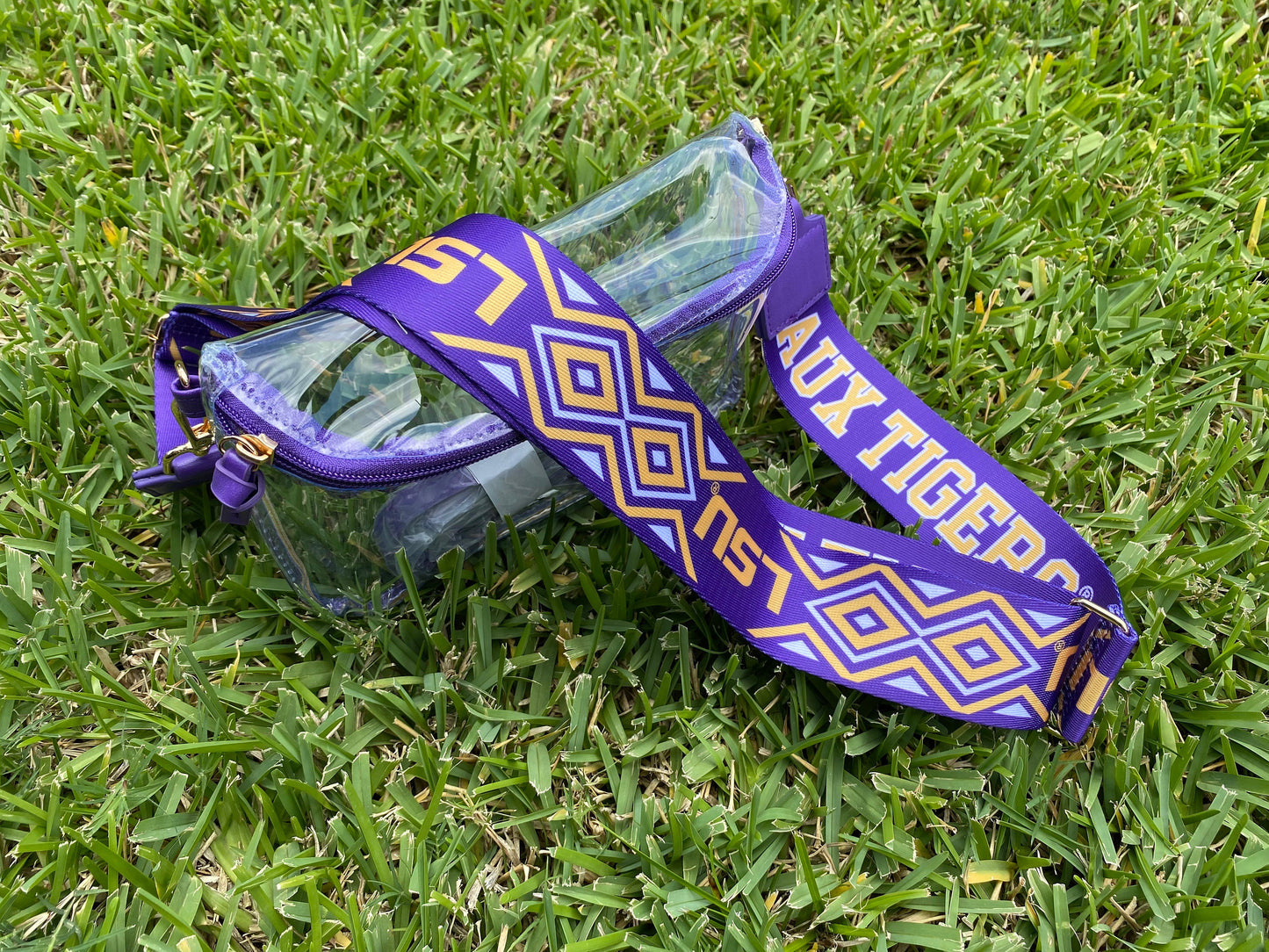 LSU Clear Purse with Strap GEAUX TIGERS - Licensed, Canvas, Purse, Game Day, Stadium Approved, Crossbody, Graduation Gift, Back To School