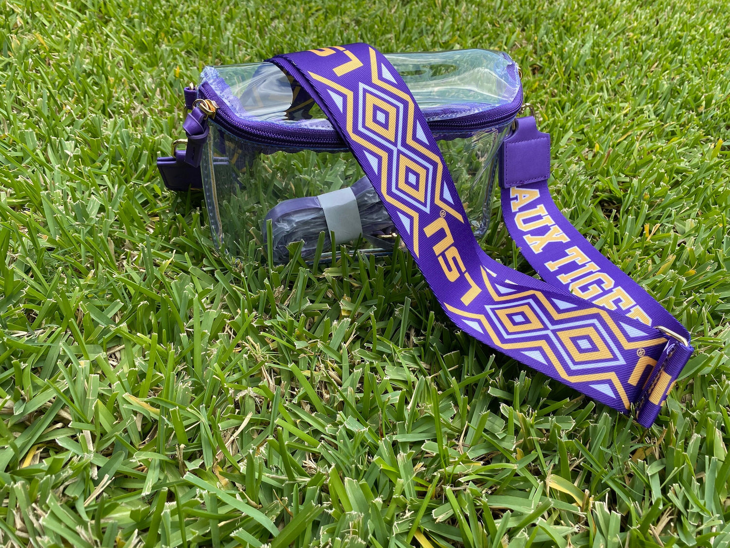 LSU Clear Purse with Strap GEAUX TIGERS - Licensed, Canvas, Purse, Game Day, Stadium Approved, Crossbody, Graduation Gift, Back To School