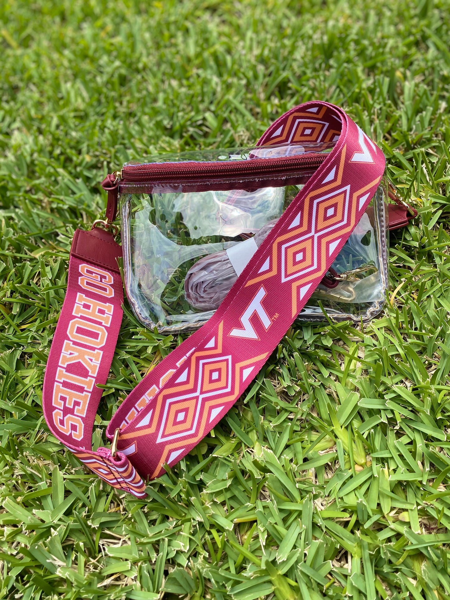 Virginia Tech Clear Purse with Strap / GO HOKIES - Licensed, Canvas, Game Day, Stadium Approved, Crossbody, Graduation Gift, Back to School