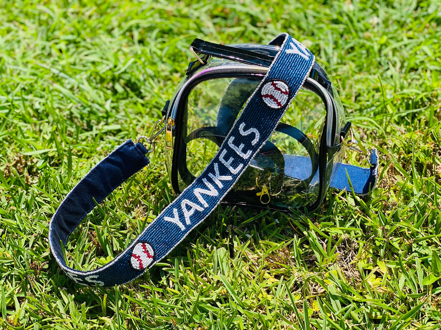 NY Yankees Beaded Purse Strap, Clear Bag Strap, Crossbody, Shoulder, Stadium Approved, Game Day, MLB, Tailgating, Graduation, Valentines