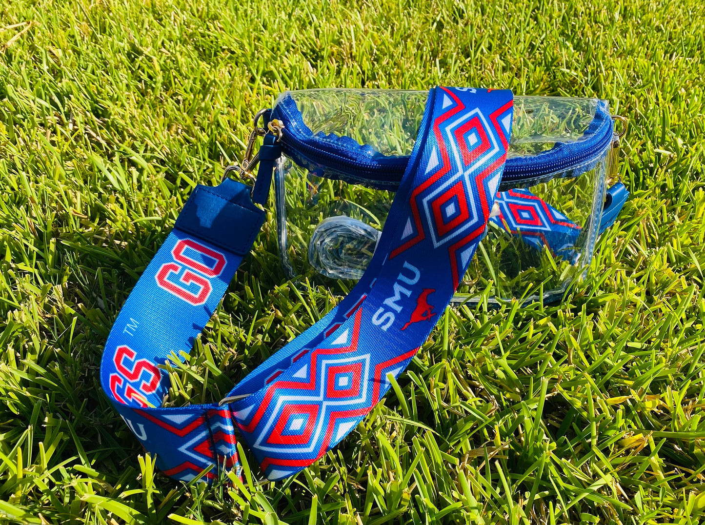 SMU Clear Purse with Strap, GO STANGS - Licensed, Canvas, Purse, Game Day, Stadium Approved, Crossbody, Graduation Gift, Back To School