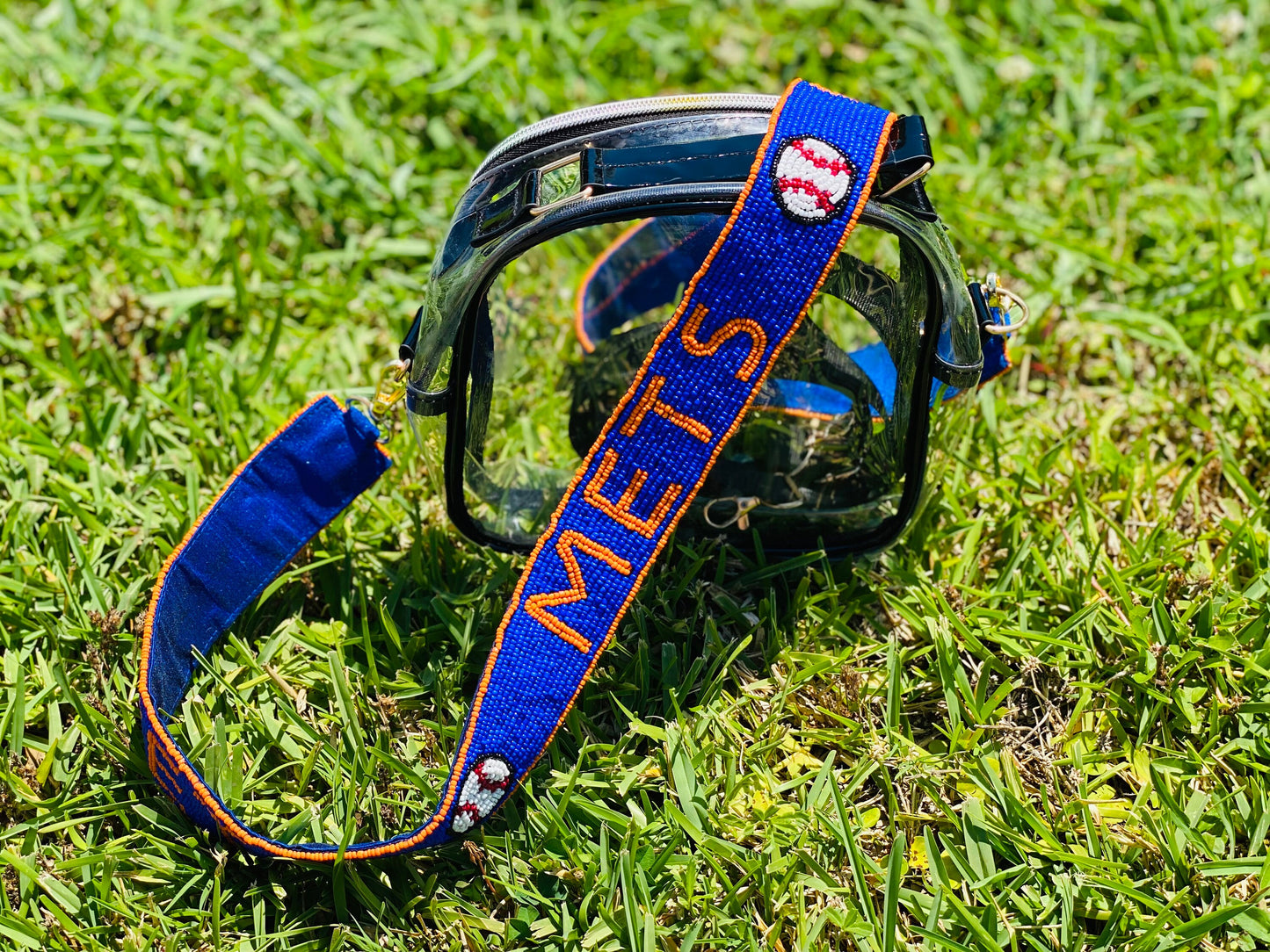 New York Mets Beaded Purse Strap, Handmade, Clear Purse, Crossbody, Shoulder, Stadium Approved, Game Day, Graduation Gift, Mothers Day