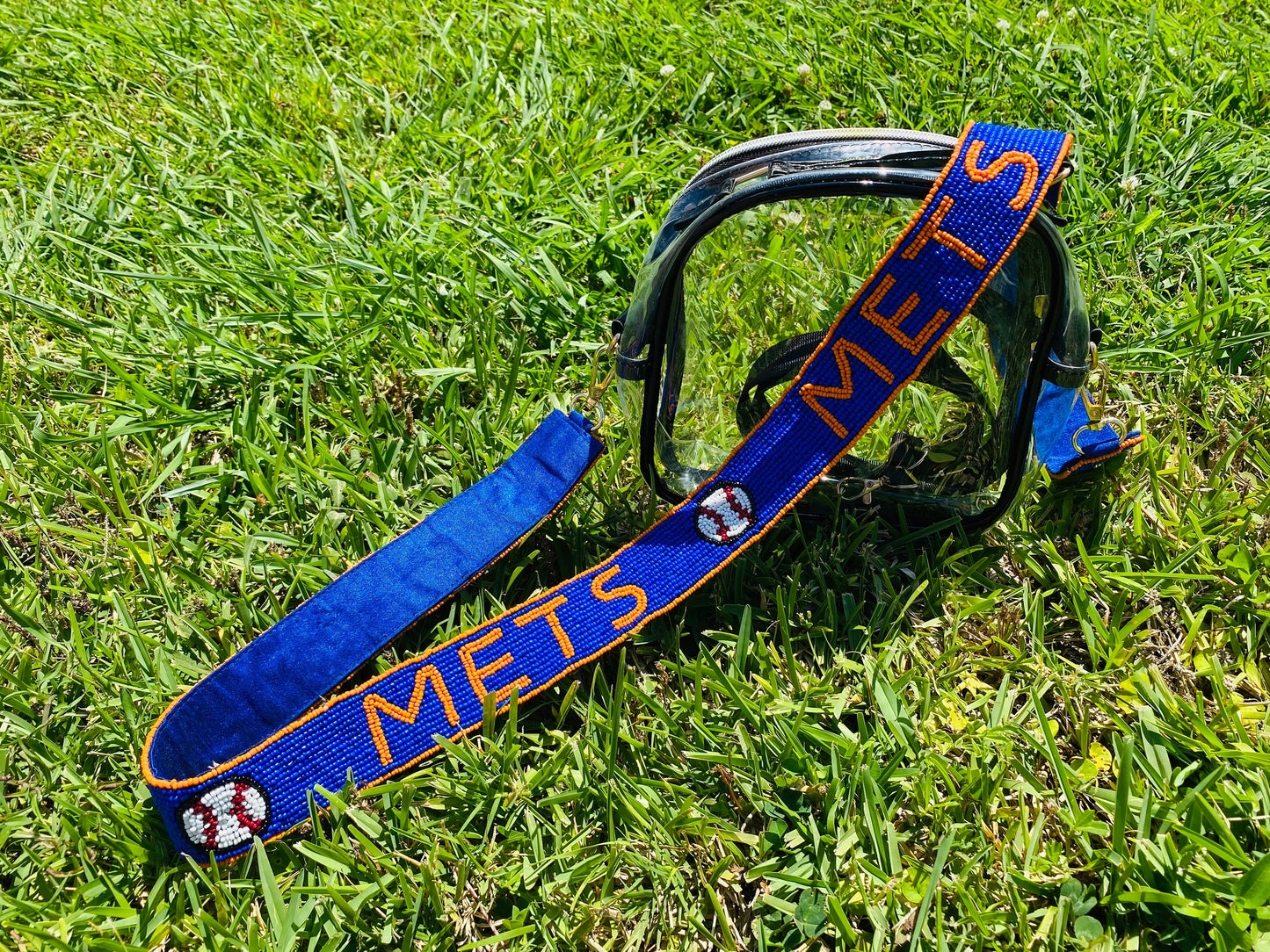 New York Mets Beaded Purse Strap, Handmade, Clear Purse, Crossbody, Shoulder, Stadium Approved, Game Day, Graduation Gift, Mothers Day