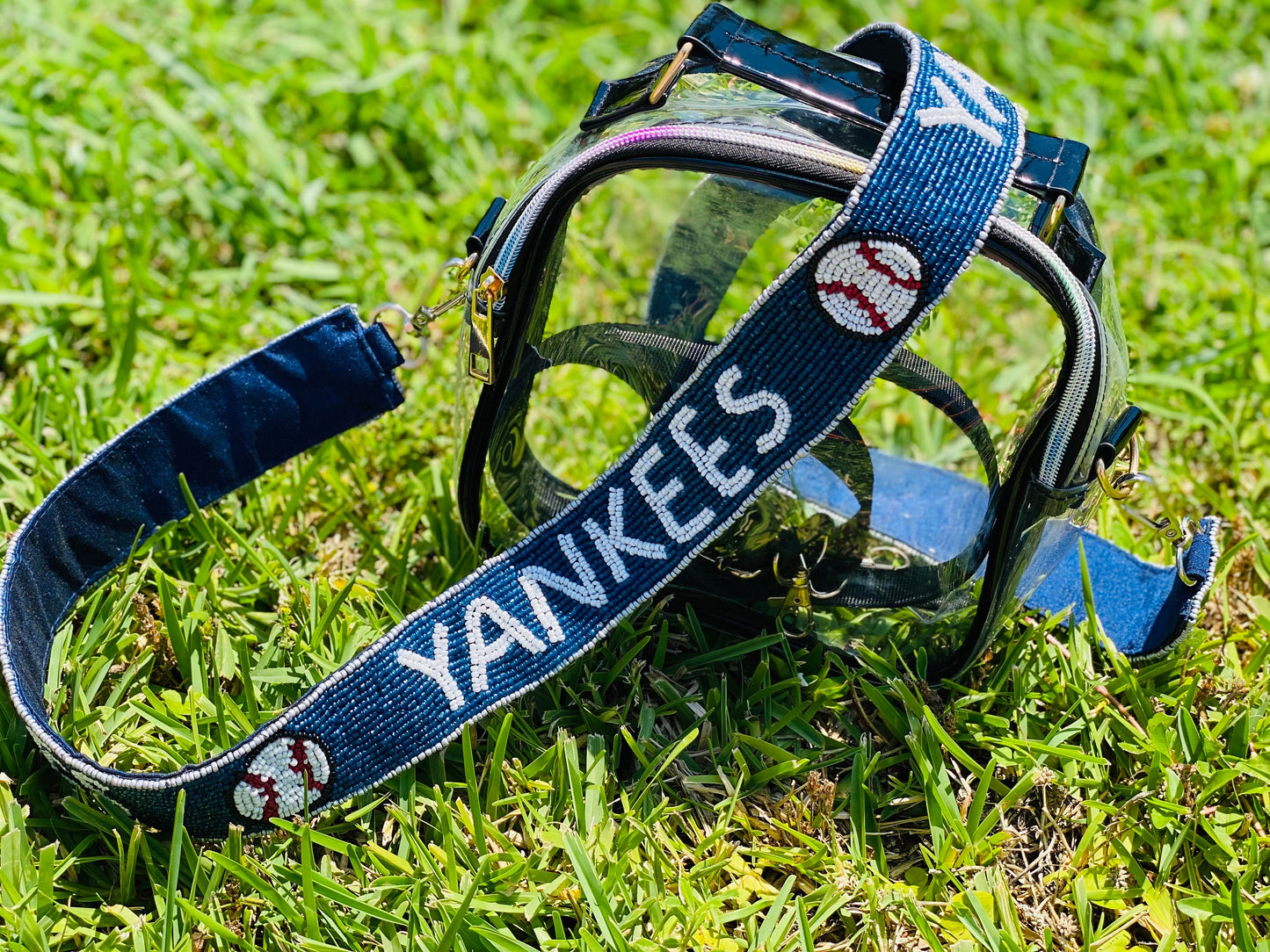 NY Yankees Beaded Purse Strap, Clear Bag Strap, Crossbody, Shoulder, Stadium Approved, Game Day, MLB, Tailgating, Graduation, Valentines