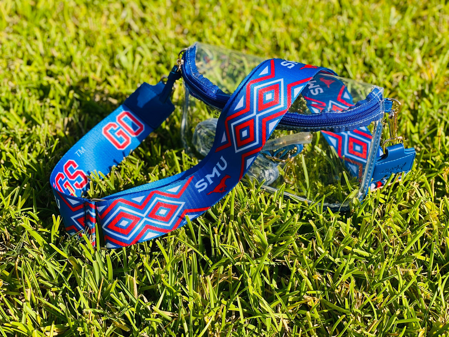 SMU Clear Purse with Strap, GO STANGS - Licensed, Canvas, Purse, Game Day, Stadium Approved, Crossbody, Graduation Gift, Back To School