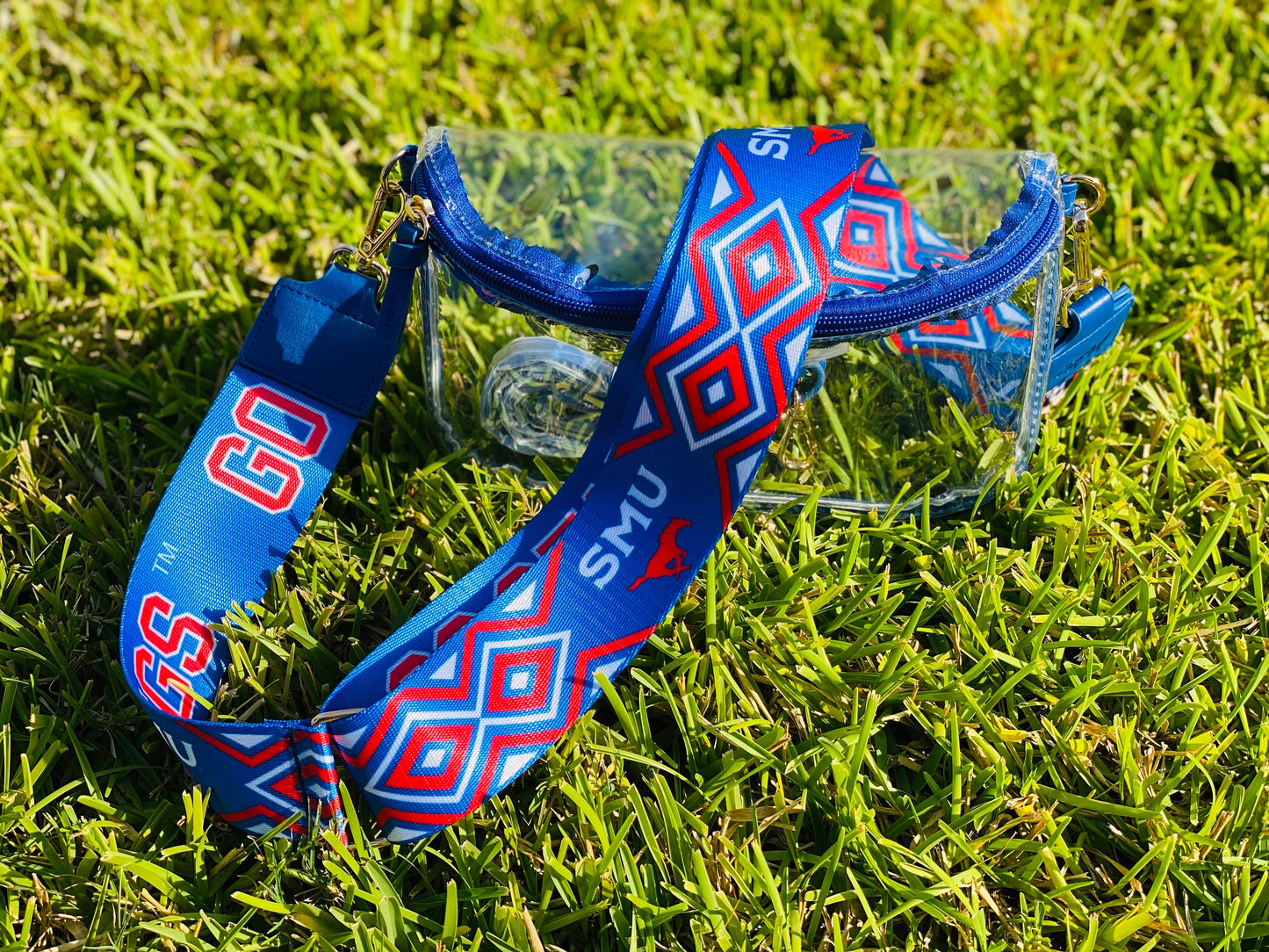 SMU Clear Purse with Strap, GO STANGS - Licensed, Canvas, Purse, Game Day, Stadium Approved, Crossbody, Graduation Gift, Back To School