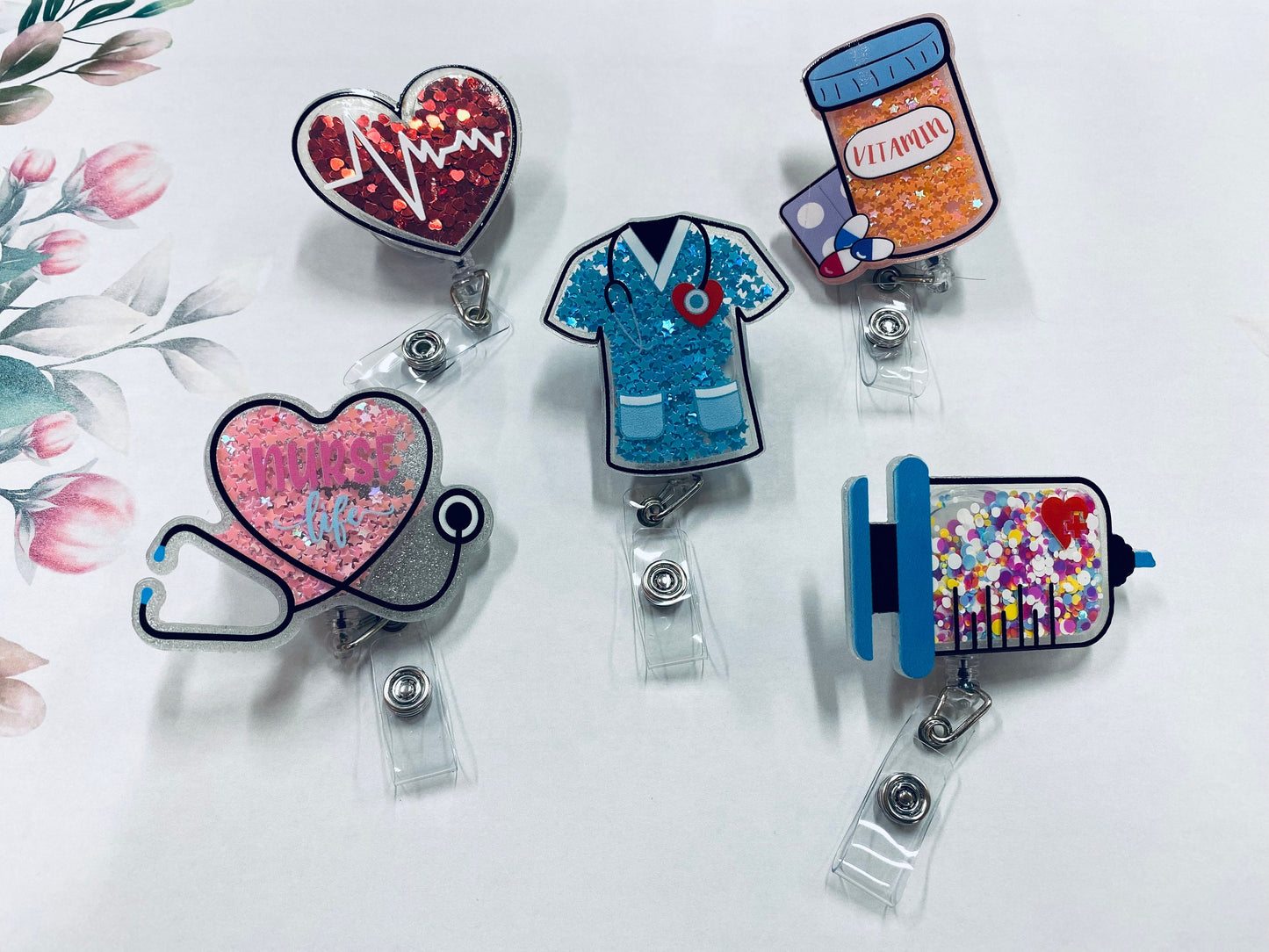 Cute Retractable Badge Reel, Nurse ID Holder, RN Key Card, Nurse Badge Reel, Nurse Gift, Medical, Sparkle Badge, Retractable, Valentines