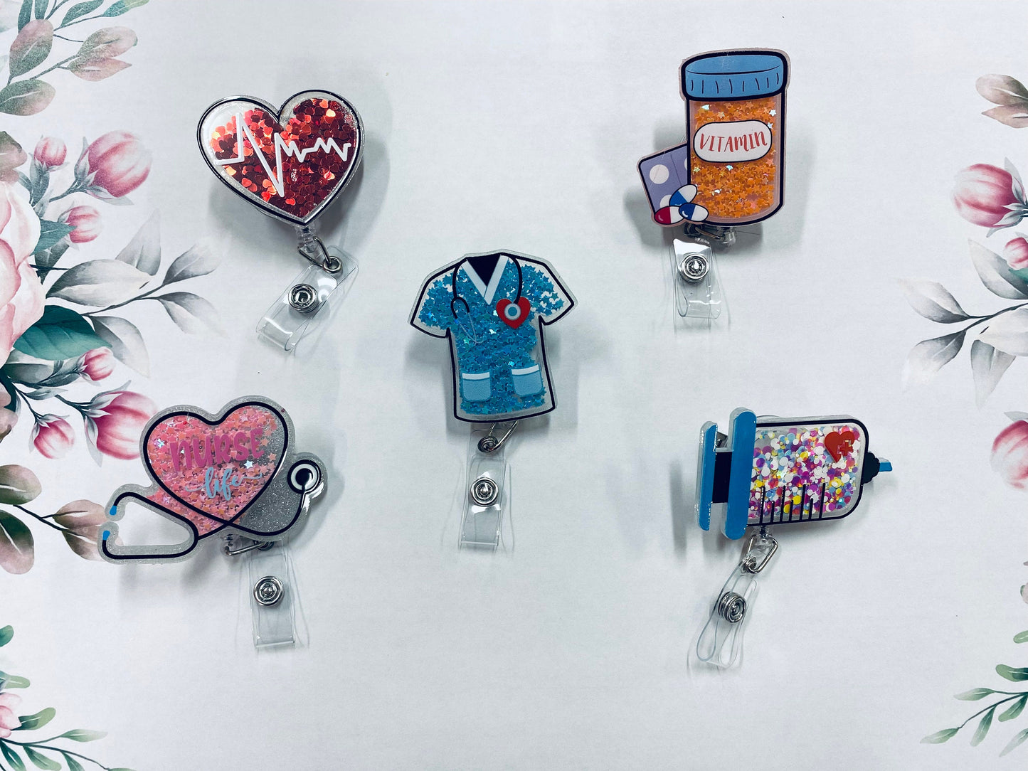 Cute Retractable Badge Reel, Nurse ID Holder, RN Key Card, Nurse Badge Reel, Nurse Gift, Medical, Sparkle Badge, Retractable, Valentines