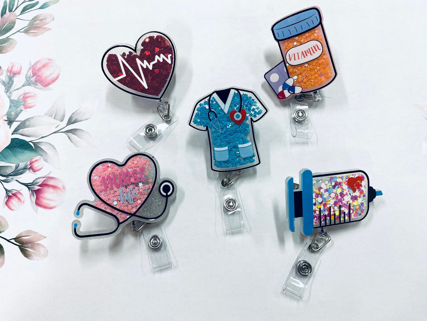 Cute Retractable Badge Reel, Nurse ID Holder, RN Key Card, Nurse Badge Reel, Nurse Gift, Medical, Sparkle Badge, Retractable, Valentines