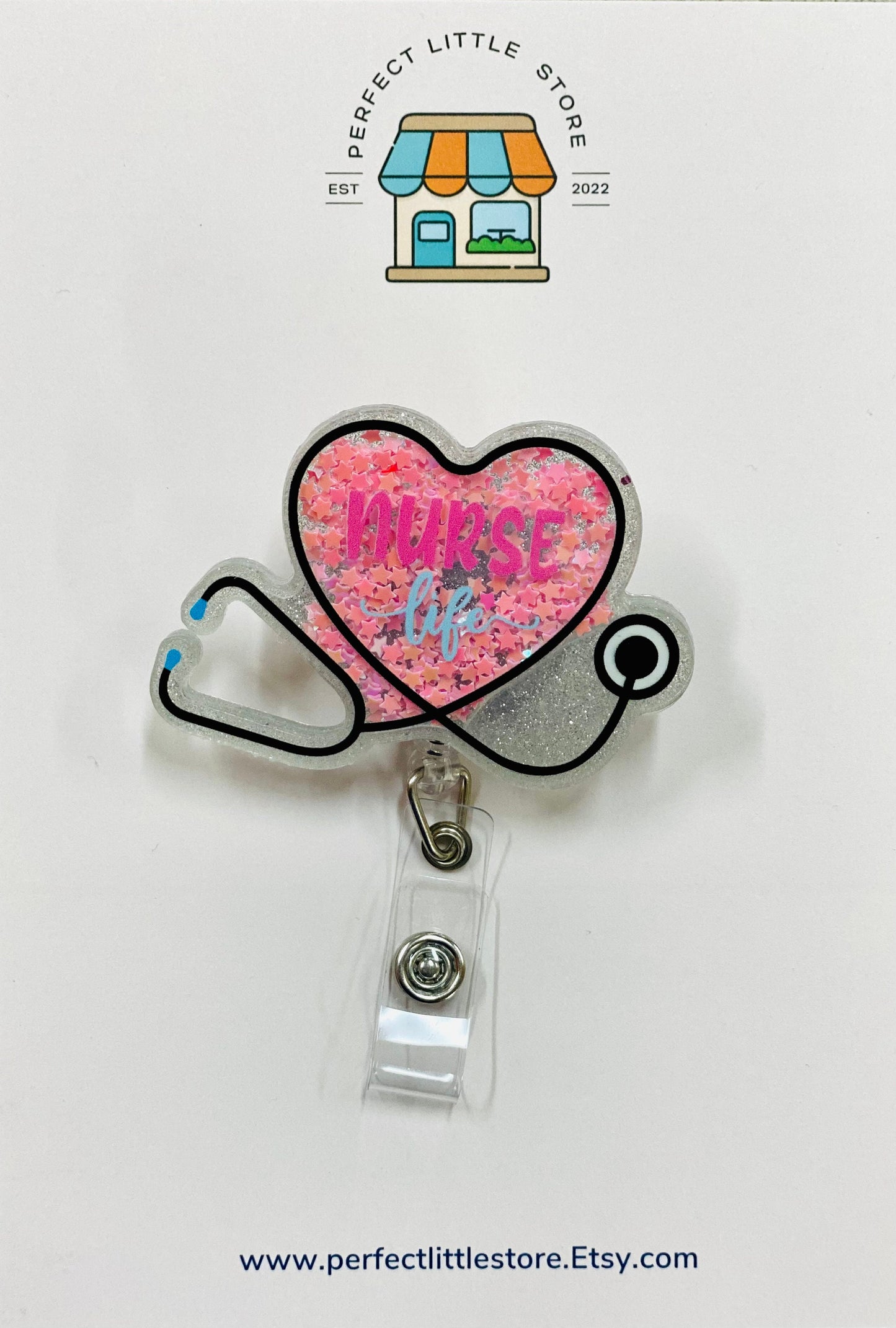 Cute Retractable Badge Reel, Nurse ID Holder, RN Key Card, Nurse Badge Reel, Nurse Gift, Medical, Sparkle Badge, Retractable, Valentines