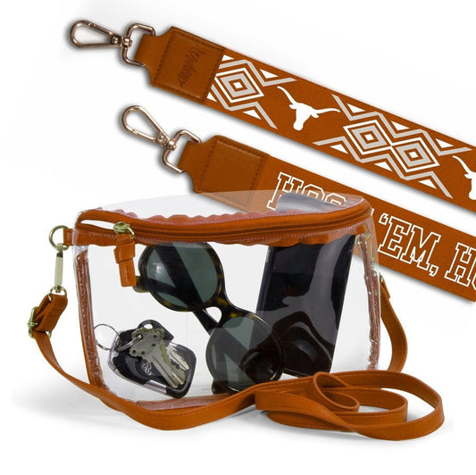 Texas Longhorn Clear Purse with Strap, HOOKEM-Licensed, Canvas, Purse, Game Day, Stadium, Crossbody, Graduation Gift, Valentines