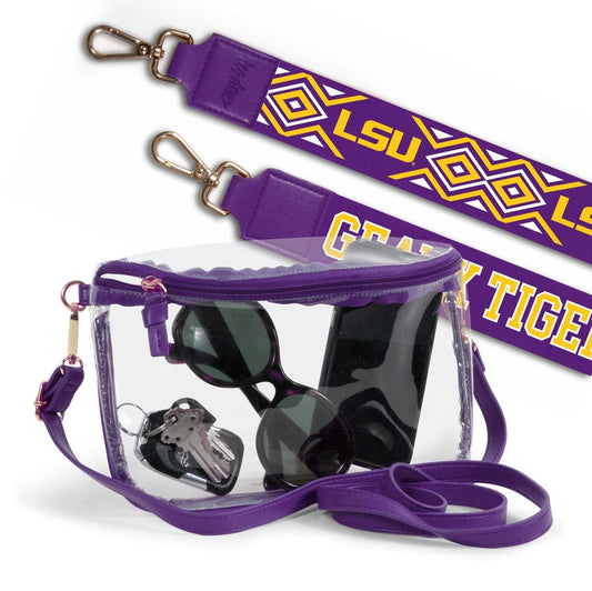 LSU Clear Purse with Strap GEAUX TIGERS - Licensed, Canvas, Purse, Game Day, Stadium Approved, Crossbody, Graduation Gift, Back To School