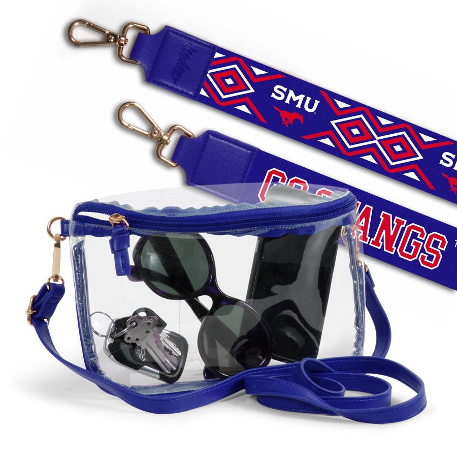 SMU Clear Purse with Strap, GO STANGS - Licensed, Canvas, Purse, Game Day, Stadium Approved, Crossbody, Graduation Gift, Back To School
