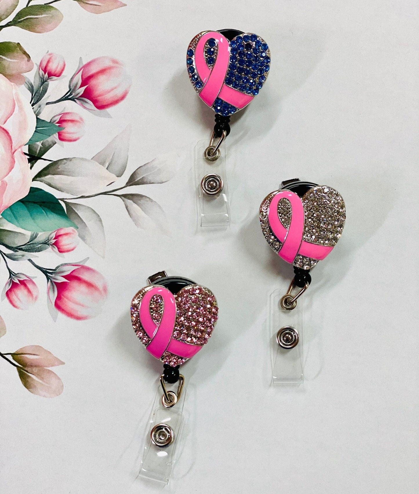 Cute Retractable Badge Reel, Nurse ID Holder, RN Key Card, Hospital Reel, Medical Gift, Badge Reel, Breast Cancer Awareness, Valentines