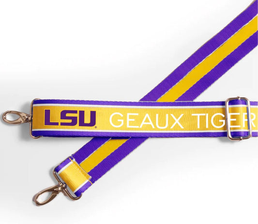 LSU GEAUX TIGERS - Adjustable Purse Strap, Licensed, Patterned, Canvas, Crossbody, Tailgate, Stadium Approved, Graduation Gift, Clear Bag