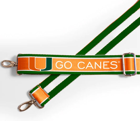 Miami Hurricanes GO CANES - Adjustable Purse Strap, Licensed, Patterned, Stadium Approved, Graduation Gift, Back to School, Tailgating