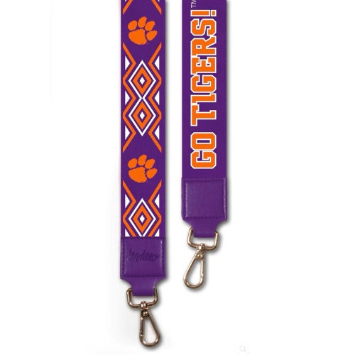 Clemson GO TIGERS - Adjustable Purse Strap, Licensed, Canvas, Stadium Approved, Game Day, Patterned, Graduation Gift, Back To School