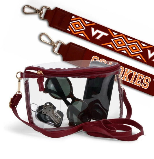 Virginia Tech Clear Purse with Strap / GO HOKIES - Licensed, Canvas, Game Day, Stadium Approved, Crossbody, Graduation Gift, Back to School