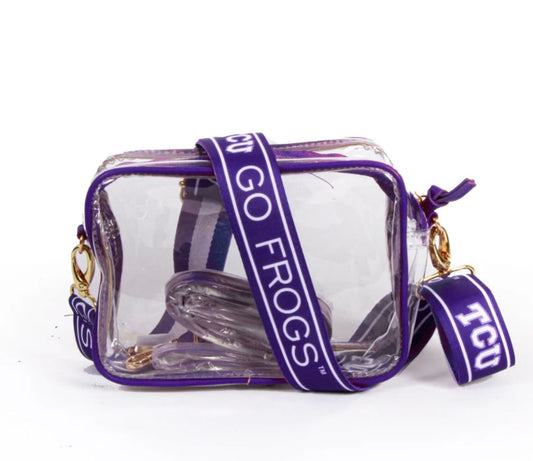 TCU Clear Purse with Strap, GO FROGS, Licensed, Canvas, Game Day, Stadium Approved, Crossbody, Graduation Gift, Back To School