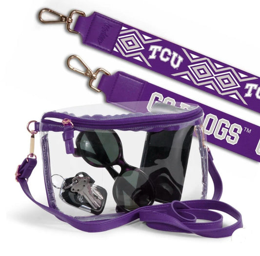 TCU Clear Purse with Strap GO FROGS, Licensed, Canvas, Game Day, Stadium Approved, Crossbody, Graduation Gift, Back to School, Tailgating