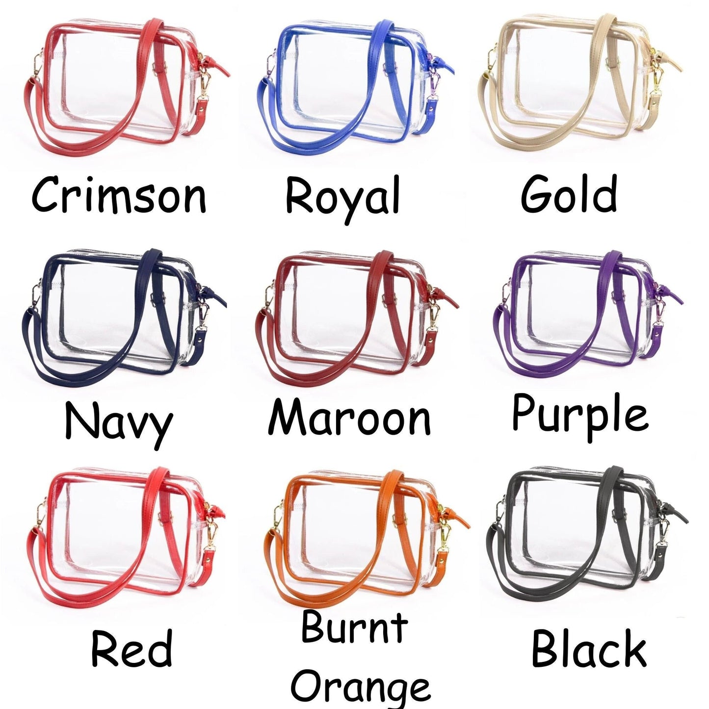 Clear Stadium Approved Bags, Clear Purse, Game Day, 10 colors, College, Adjustable, Graduation, Back to School, Events, Stadium Approved